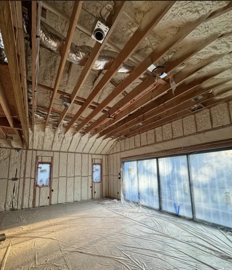 Interior walls and ceiling insulated with spray foam during new construction in Rancho Cordova